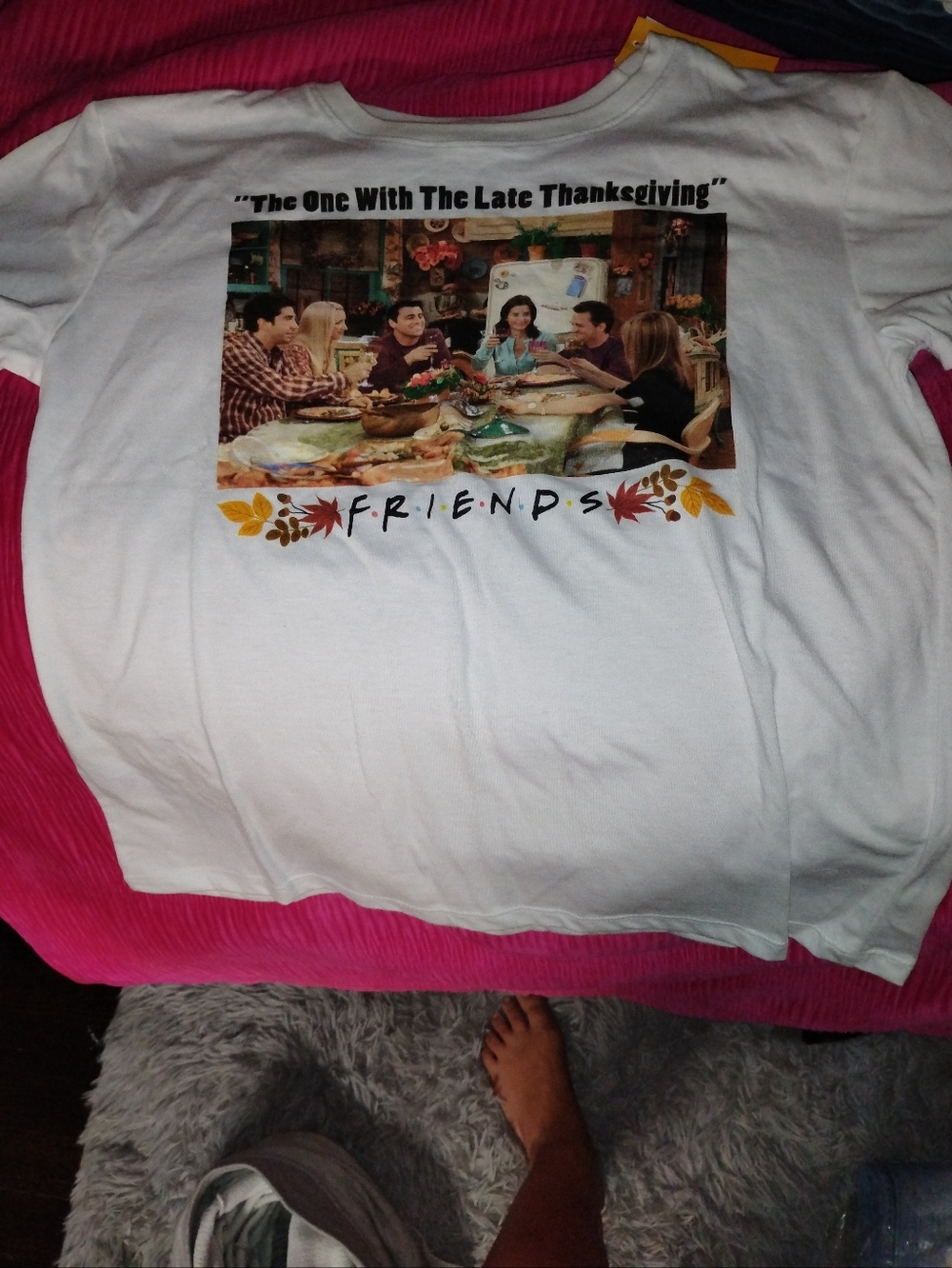 FRIENDS White "The One With The Late Thanksgiving" Graphic Tee